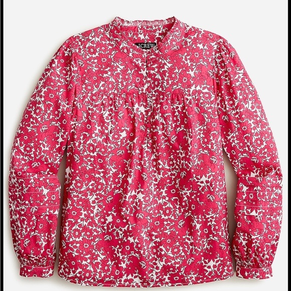 J. Crew Button-front ruffleneck popover in blushing meadow cotton poplin NWT - Picture 2 of 13